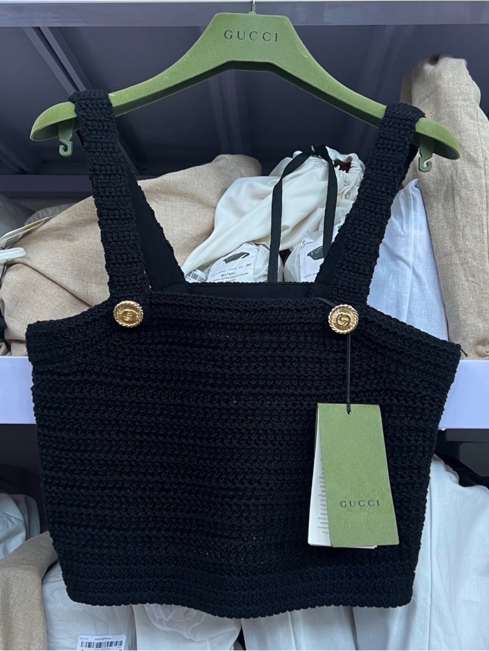 Gucci Black Crocheted Tank with Gold Accent Buttons